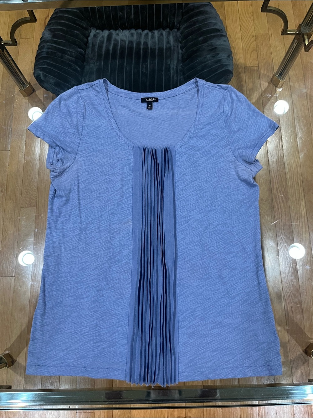 Talbots Blue Pleated-Center Scoop Neck Tee